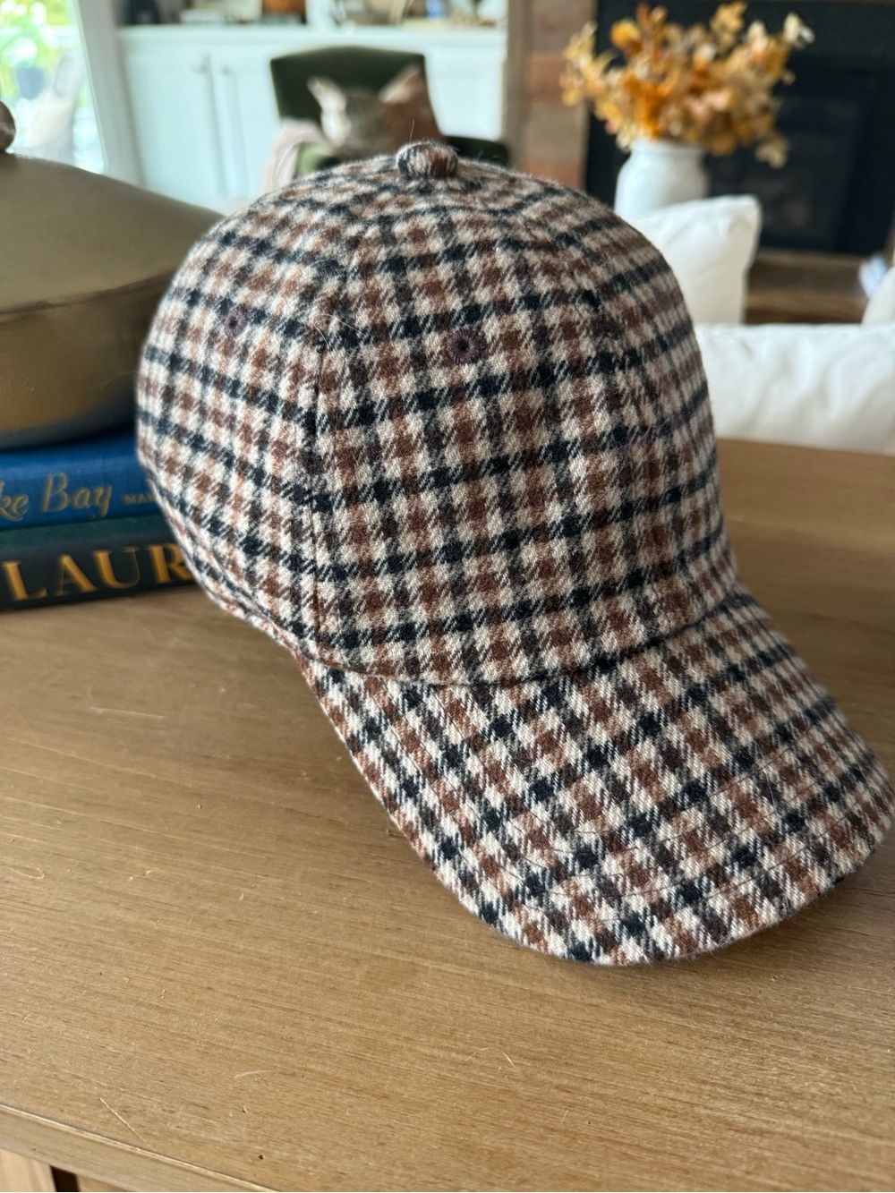 Banana Republic Wool Blend Plaid Baseball Cap Brown Black One Size